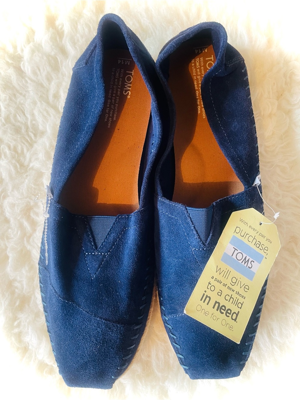 NEW TOMS Men’s Espadrille Navy Blue Suede Rope Sole Size 14 NWT Classic Slip On - Picture 3 of 9